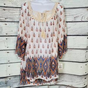 Moa Moa Woman Boho Print Tunic Top Plus Size 2X Made in USA